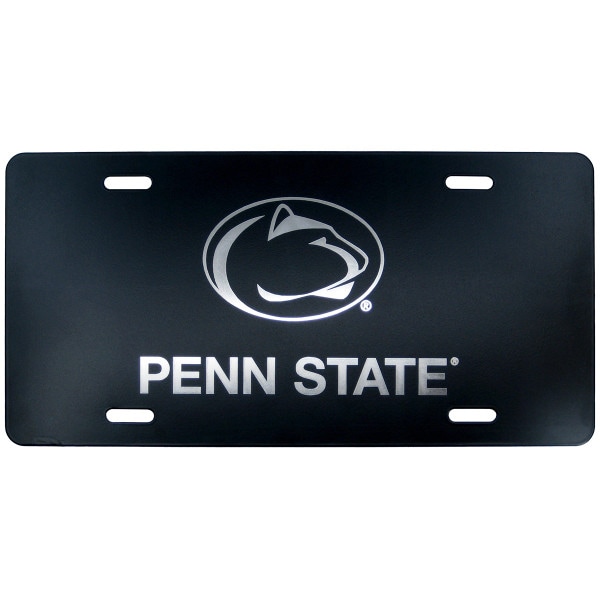 black stainless steel license plate with engraved Penn State and Athletic Logo
